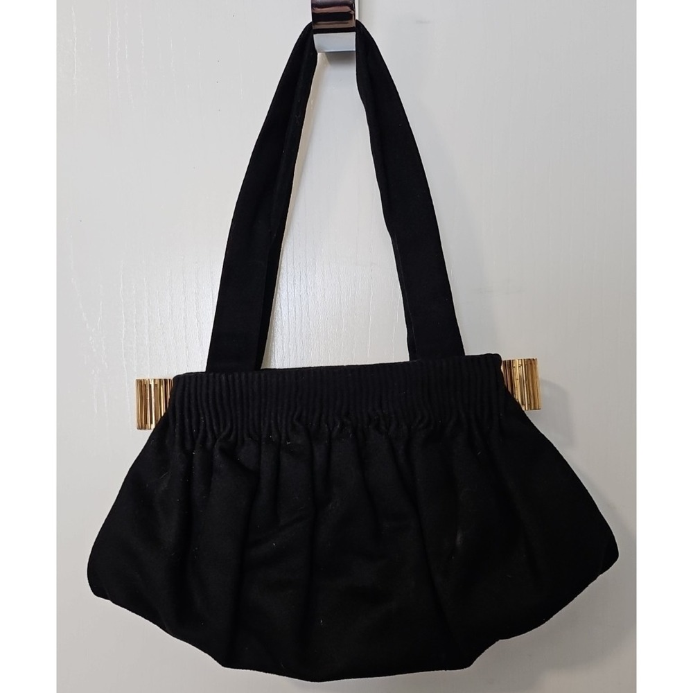 Vtgβ 1940's Black Cloth Purse Handbag w/Gold accents to open